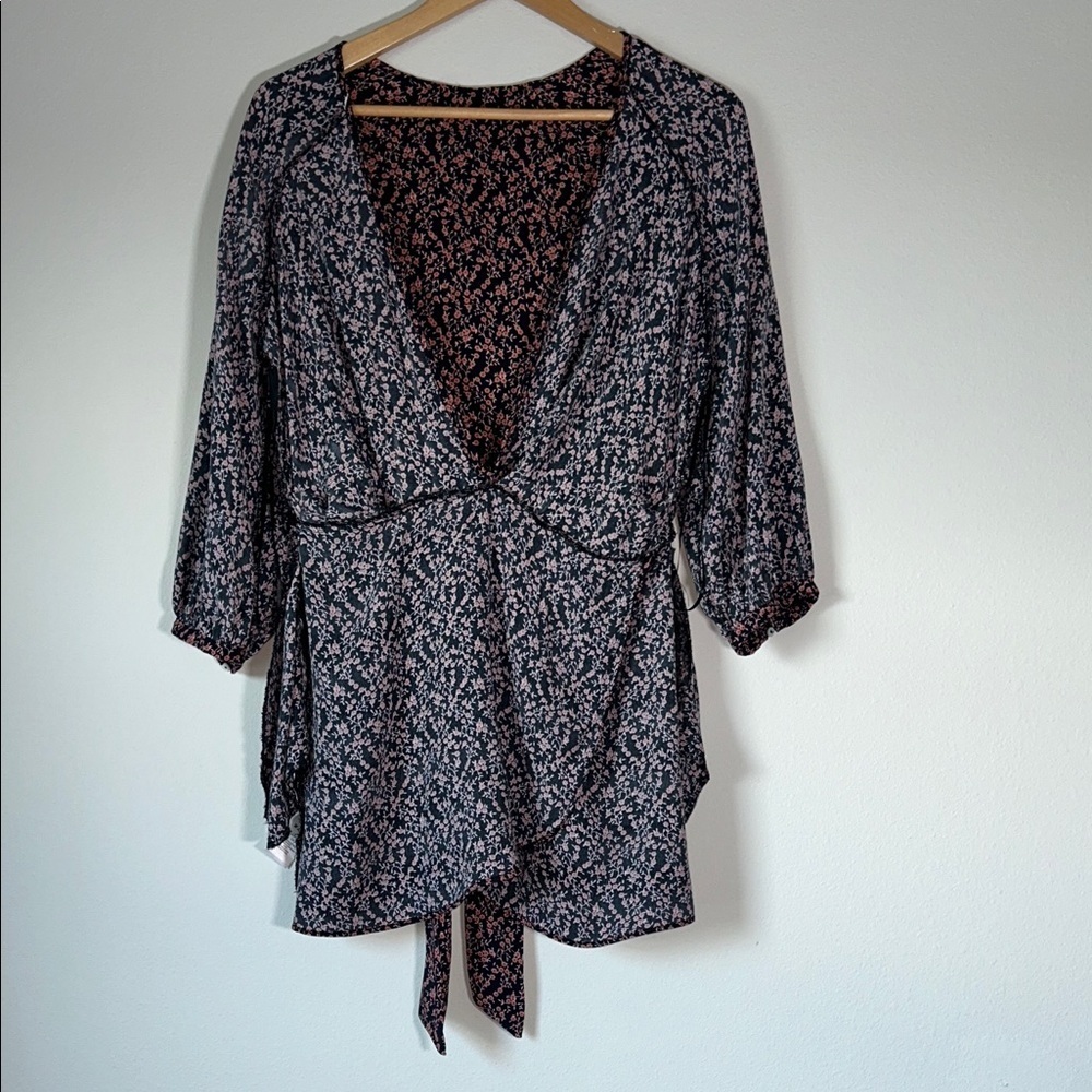 Free People Tunic Mini Dress Or Top Floral Tie Wrap Front Sz S - Picture 8 of 14